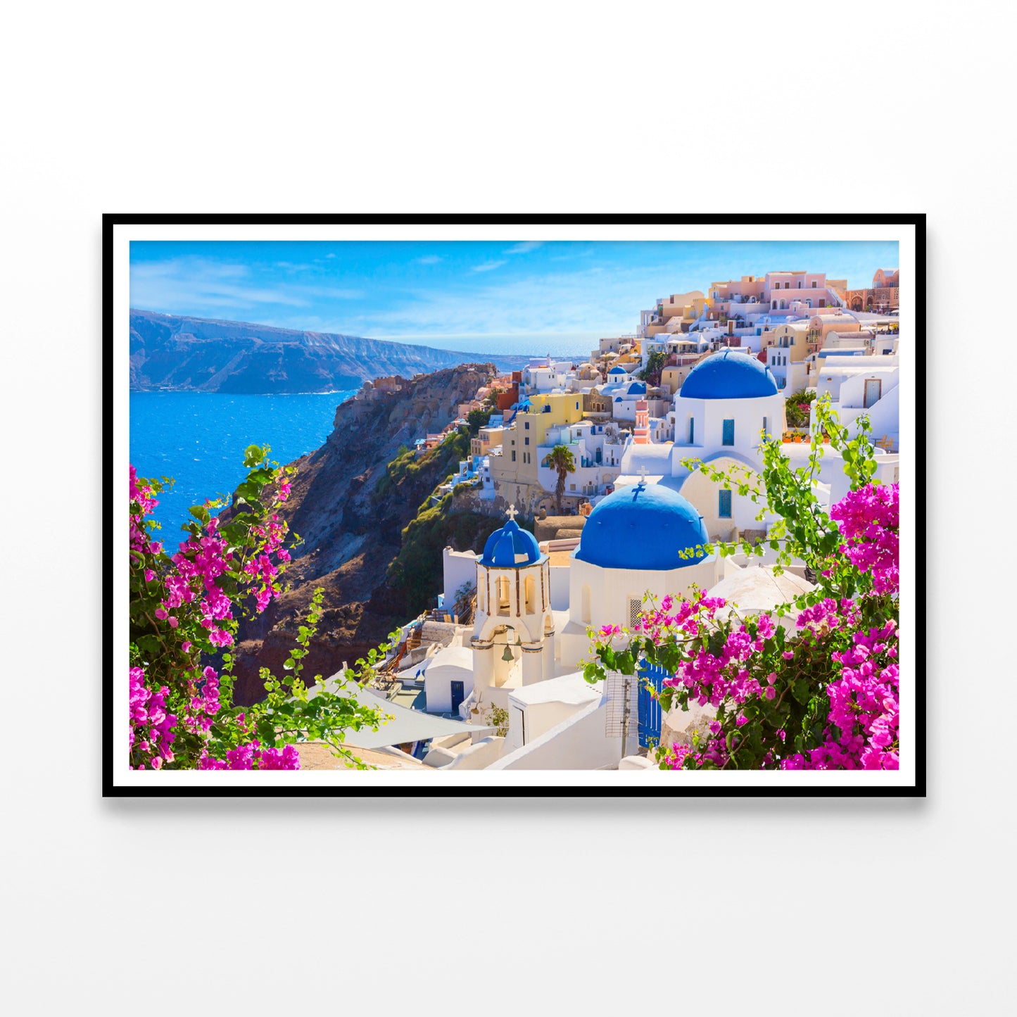 Buildings of Oia Town and Flowers Home Decor Premium Quality Poster Print Choose Your Sizes - Bella Home Decor