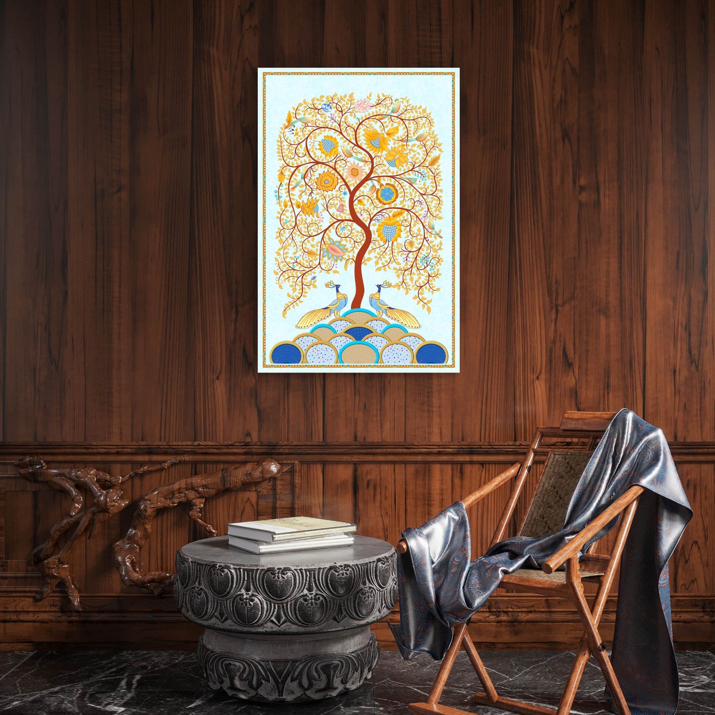 Tree of Life Peacock Art 40x60cm Metal Print Ready to Hang
