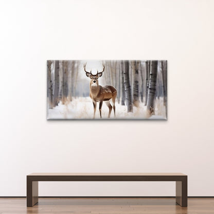 Majestic Stag Deer Winter Forest Wildlife Nature Wall Art Canvas Office Home Room Framed 120x60cm
