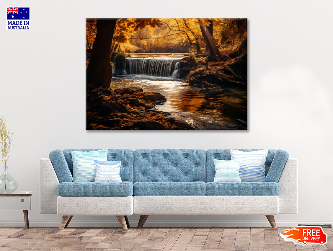 Beautiful autumn with Yellow Trees and Water Print 100% Australian Made - Bella Home Decor