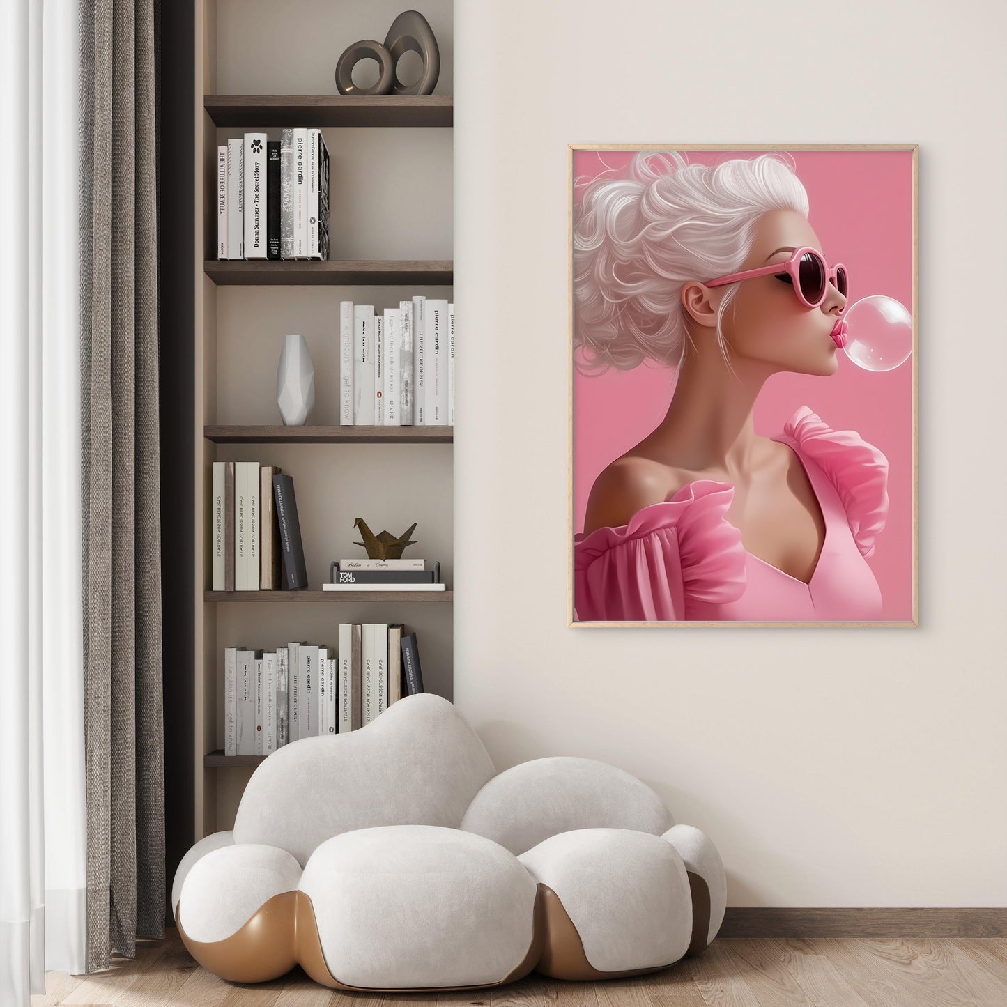Pink Stylish Woman Blowing Bubbles Fashion Home Decor Premium Quality Poster Print Choose Your Sizes