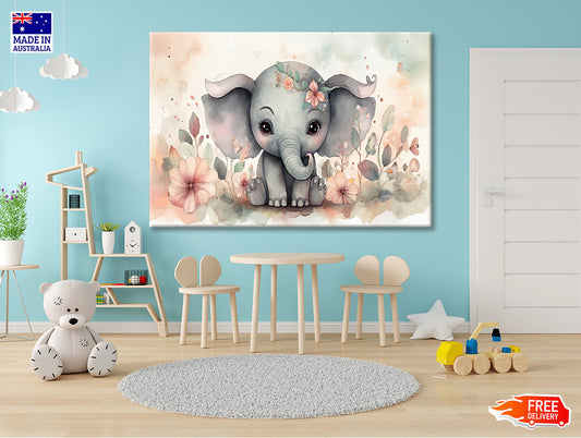 Baby Elephant Watercolor Style Print 100% Australian Made - Bella Home Decor