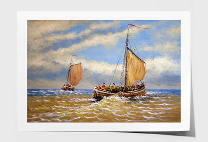 Sailing Boat in the Sea & Cloudy Sky Oil Painting Wall Art Limited Edition High Quality Print Unframed Roll Canvas None