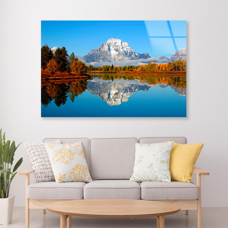 Mountain Is Reflected in A Lake Acrylic Glass Print Tempered Glass Wall Art 100% Made in Australia Ready to Hang - Bella Home Decor