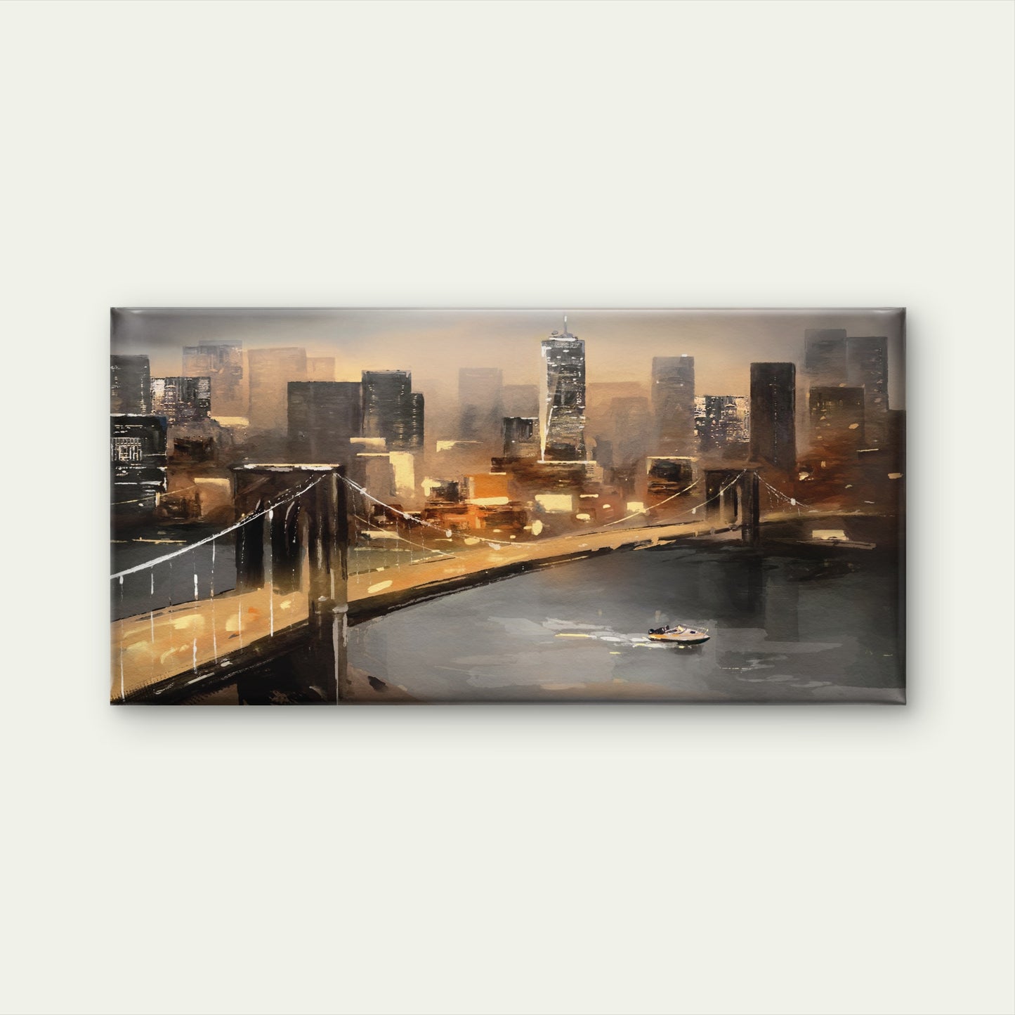 New York Brooklyn Bridge Night Wall Art Canvas Office Home Room Framed 120x60cm