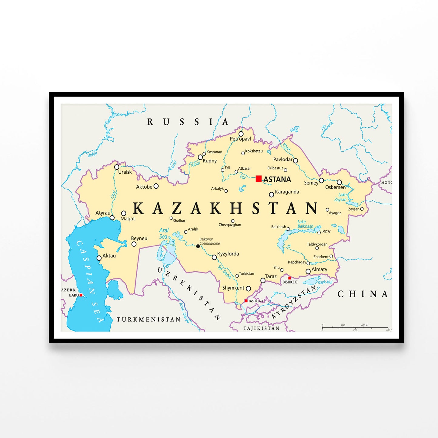 Kazakhstan Political Map with Capital Astana Home Decor Premium Quality Poster Print Choose Your Sizes