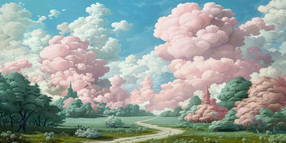 Pink Cloud Meadow Garden Path Wall Art Canvas Office Home Room Framed 120x60 cm - Bella Home Decor
