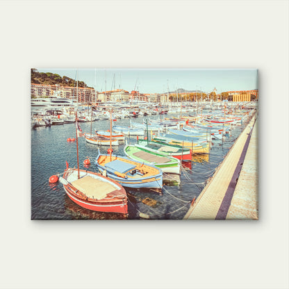 French Riviera Port Rustic Fishing Boats Mediterranean Harbour Wall Art Decor 100% Australian Made