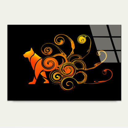 Orange Abstract Nine Tailed Fox Glass Printing Wall Art Australian Made Quality