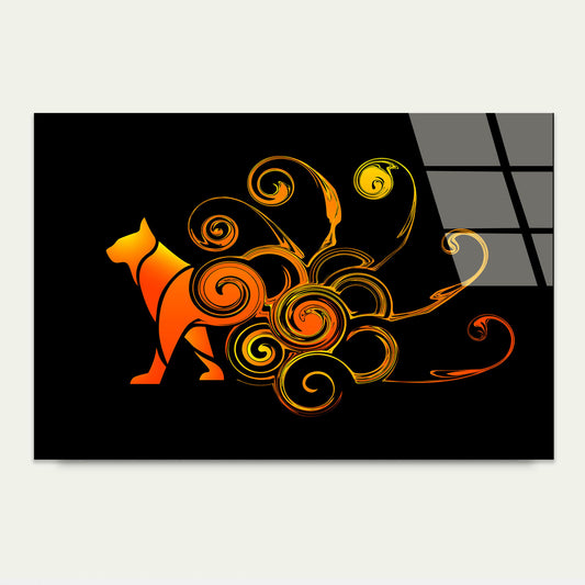 Orange Abstract Nine Tailed Fox Glass Printing Wall Art Australian Made Quality