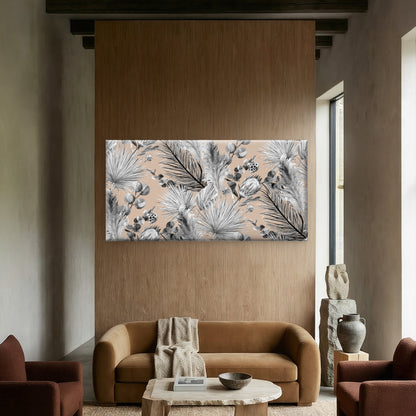 Black White Tropical Botanical Wall Art Canvas Office Home Room Framed 120x60cm