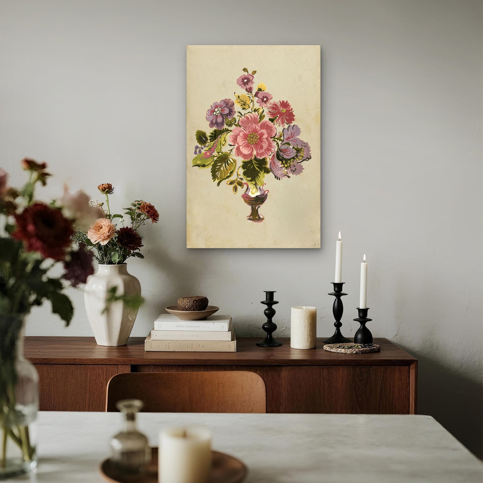 Colorful Bouquet Floral Vase 60x90cm Metal Print Ready to Hang - Bella Home Decor