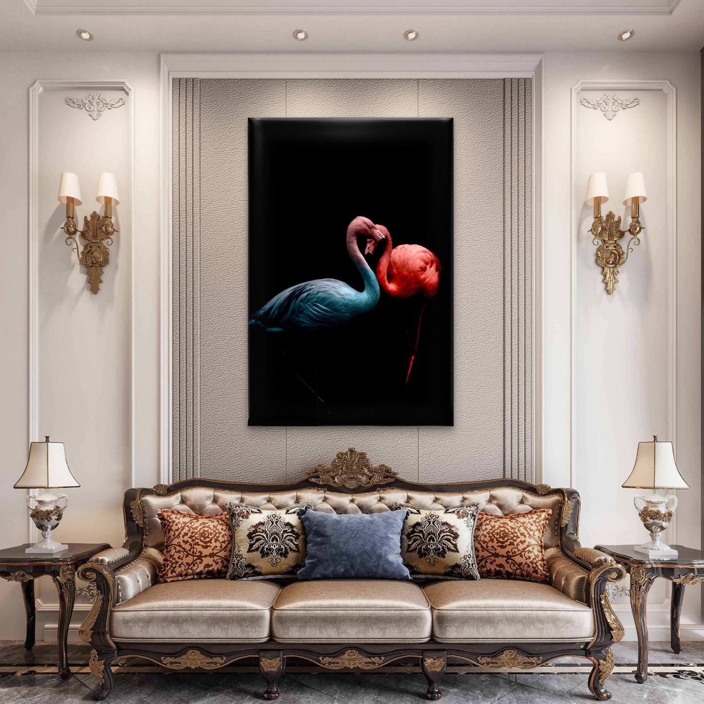 Couple of Flamingos Red and Blue Animals Wall Art Decor 100% Australian Made