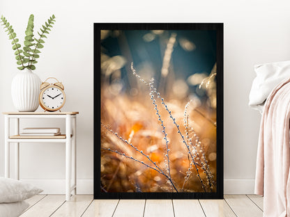 Blurred Autumn Golden Floral Glass Framed Wall Art, Ready to Hang Quality Print Without White Border Black