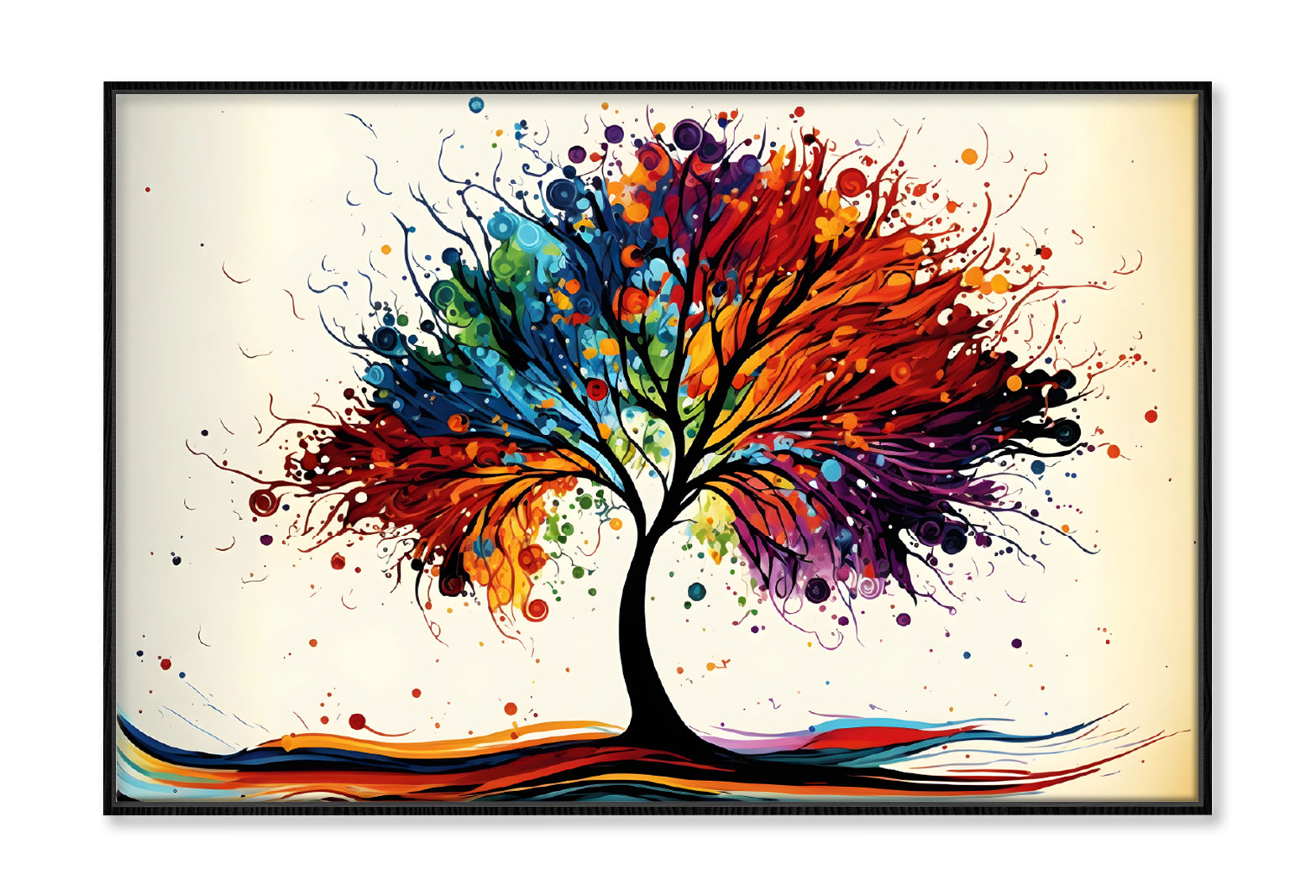 Colorful Tree Abstract Oil Painting Wall Art Limited Edition High Quality Print Canvas Box Framed Black