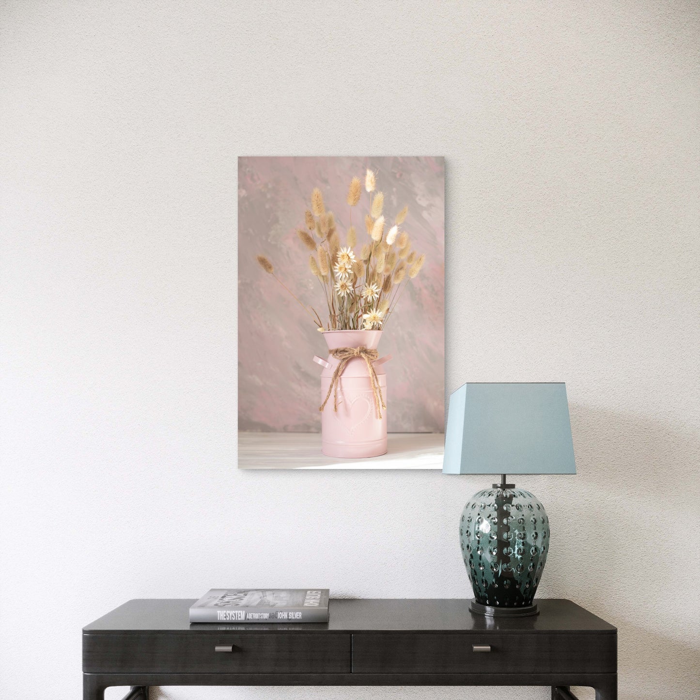 Cozy Dried Bunny Tail Grass Vase 40x60cm Metal Print Ready to Hang - Bella Home Decor