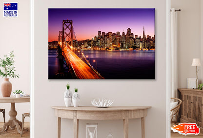 San Francisco Skyline and Bay Bridge at Sunset, California  Wall Art Decor 100% Australian Made