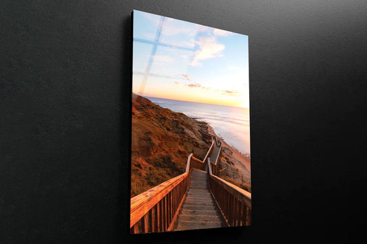 Stair Walkway Along the Coastline with Sunset View at Port Noarlunga, South AustraliaPortrait Photograph Acrylic Glass Print Tempered Glass Wall Art 100% Made in Australia Ready to Hang - Bella Home Decor