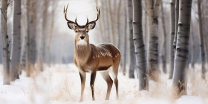 Majestic Stag Deer Winter Forest Wildlife Nature Wall Art Canvas Office Home Room Framed 120x60cm