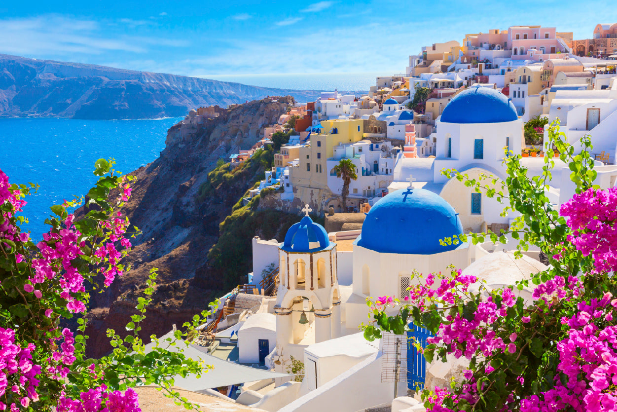 Buildings of Oia Town and Flowers Home Decor Premium Quality Poster Print Choose Your Sizes - Bella Home Decor
