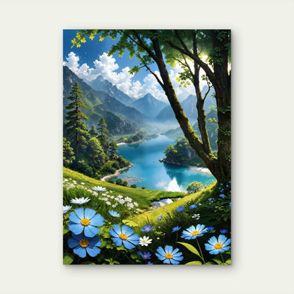 Alpine Blue Lake Mountain View 40x60cm Metal Print Ready to Hang - Bella Home Decor