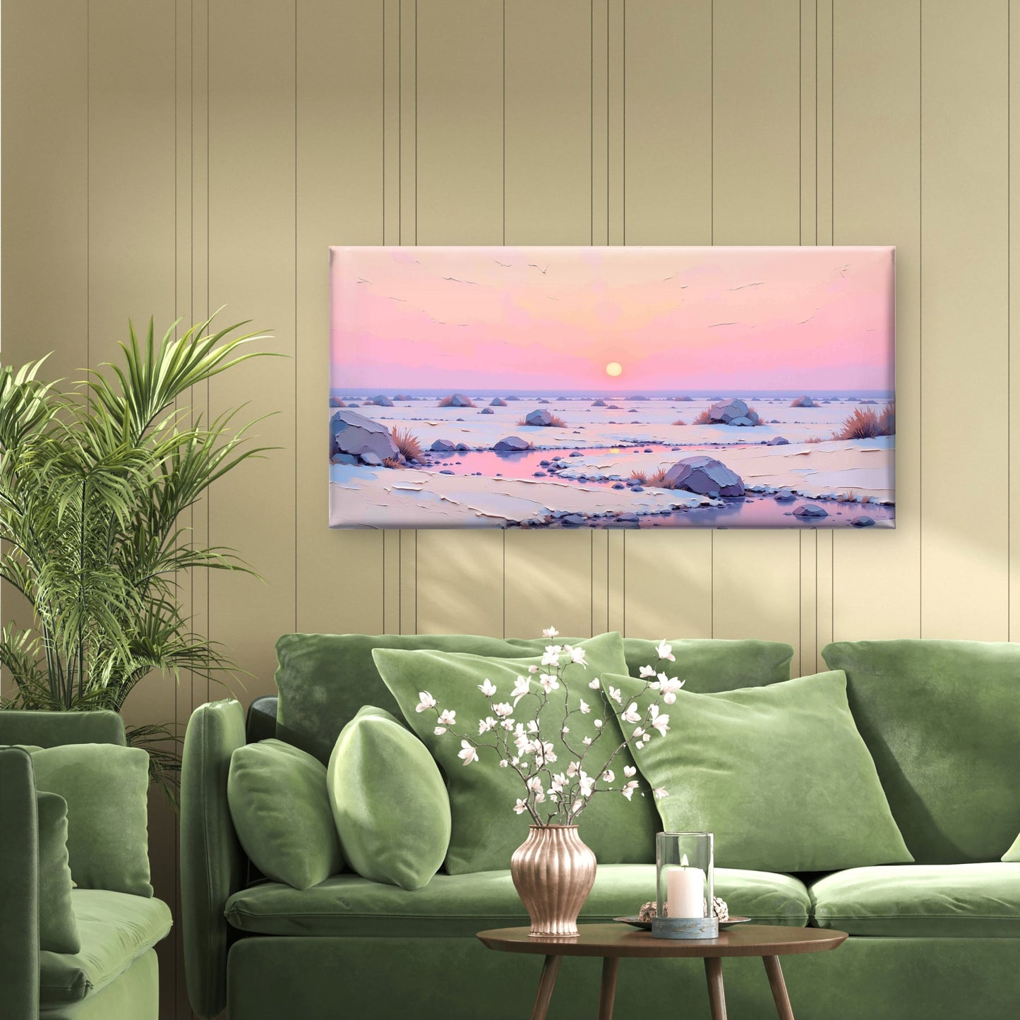 Pink Winter Sunset Horizon Wall Art Canvas Office Home Room Framed 120x60 cm - Bella Home Decor