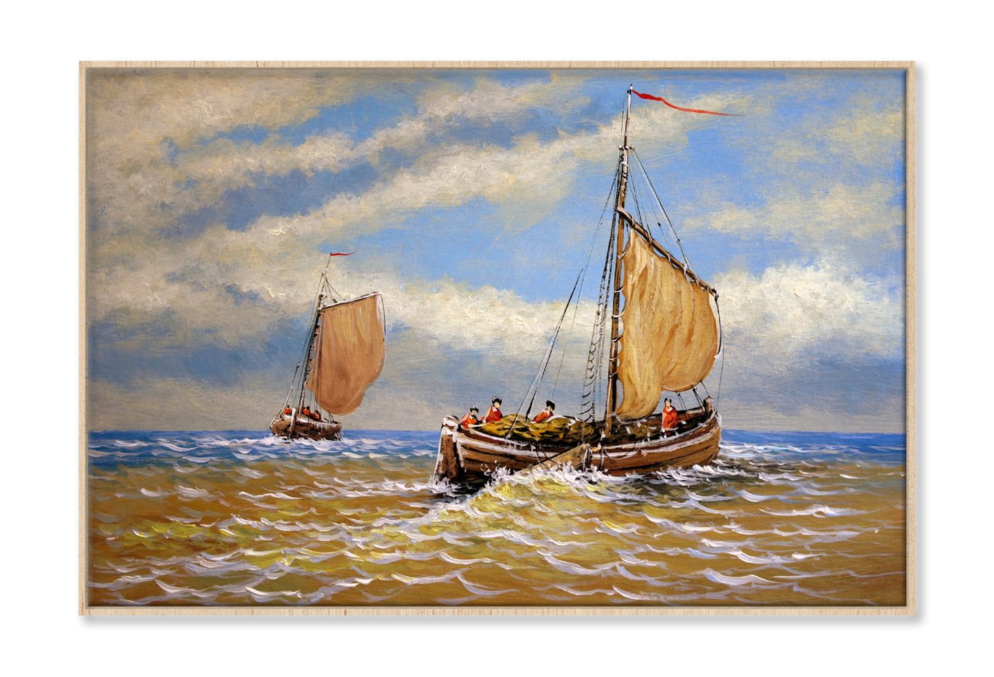 Sailing Boat in the Sea & Cloudy Sky Oil Painting Wall Art Limited Edition High Quality Print Canvas Box Framed Natural