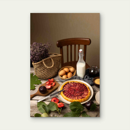 Rustic Fresh Plum Fruit Tart 60x90cm Metal Print Ready to Hang