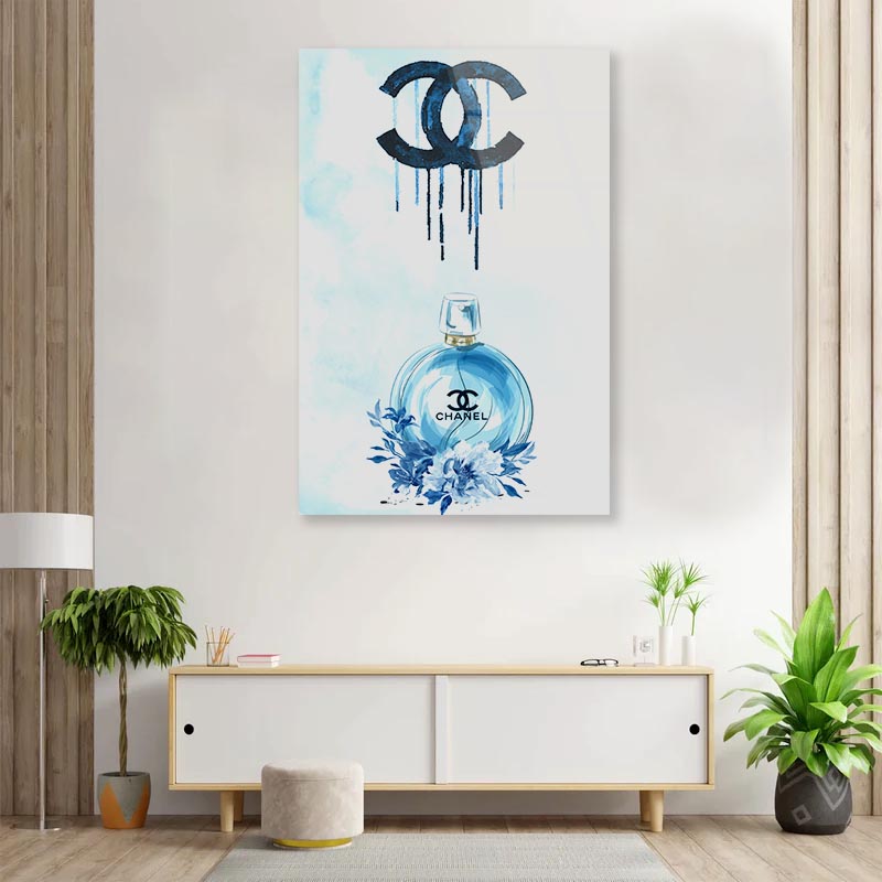 Luxury Blue Colored Perfume with Flowers 3D Design Acrylic Glass Print Tempered Glass Wall Art 100% Made in Australia Ready to Hang