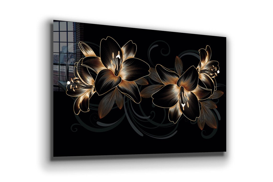 Golden Flower Abstract UV Direct Aluminum Print Australian Made Quality