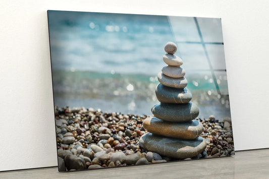 Zen Stones Near Sea UV Direct Aluminum Print Australian Made Quality