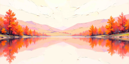 Fall Lake Reflection Mountain Wall Art Canvas Office Home Room Framed 120x60 cm - Bella Home Decor