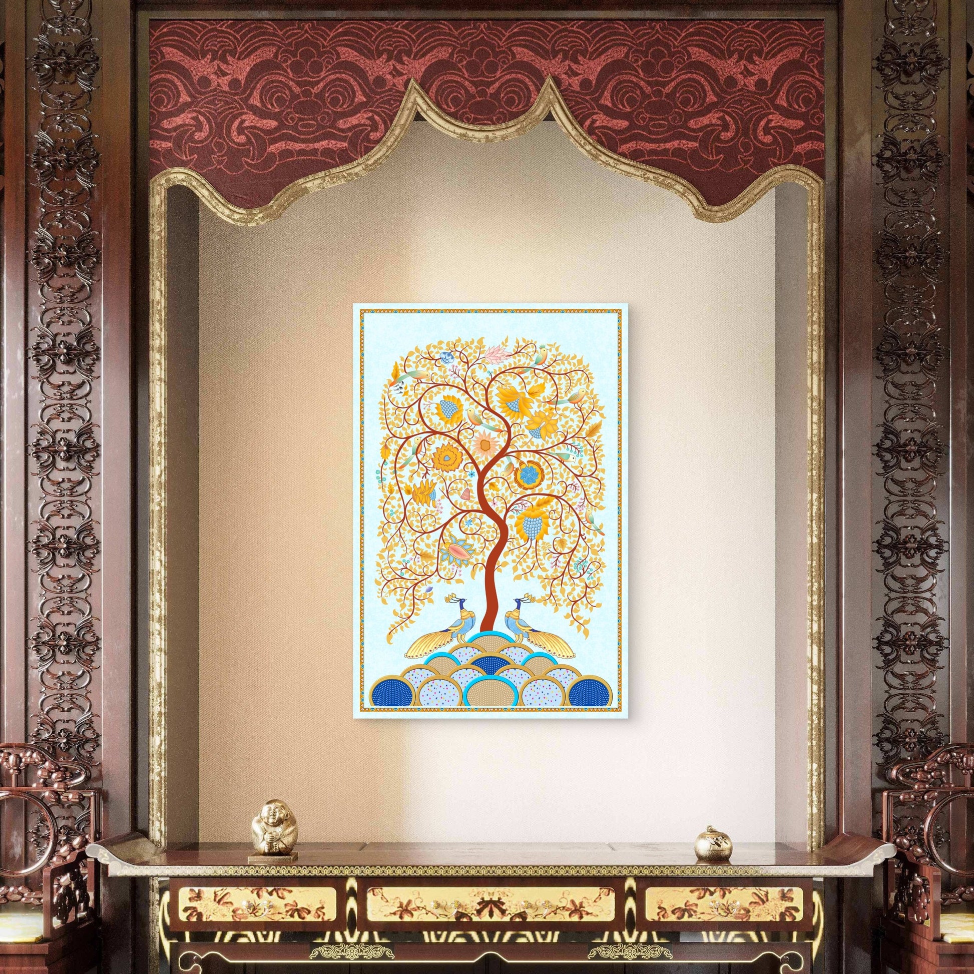 Tree of Life Peacock Art 60x90cm Metal Print Ready to Hang