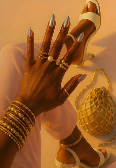 Golden Rings Nail Polish High Heels Braided Tote Bag Fashion Home Decor Premium Quality Poster Print Choose Your Sizes - Bella Home Decor