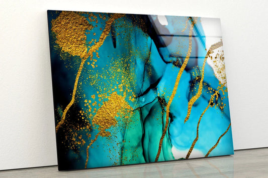 Blue Black & Gold Fluid UV Direct Aluminum Print Australian Made Quality