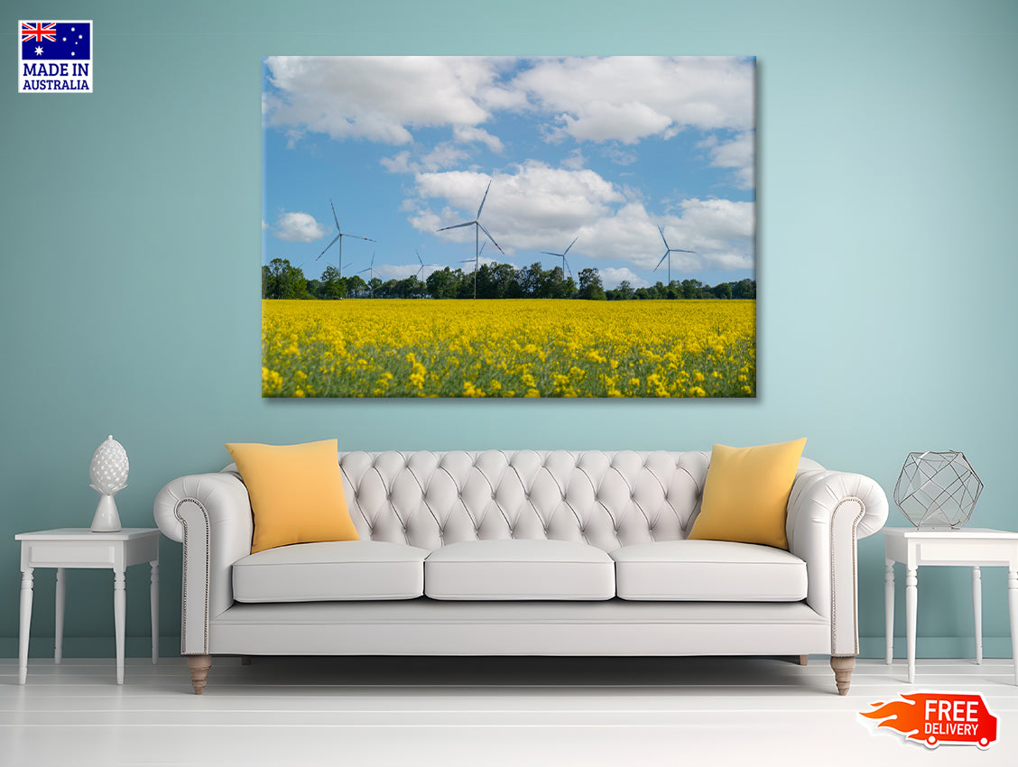 Rapeseed Plant and Wind Turbines Print 100% Australian Made - Bella Home Decor