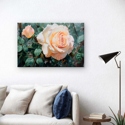 Creamy Apricot-Hued Rose in Full Bloom Oil Painting Wall Art Decor 100% Australian Made