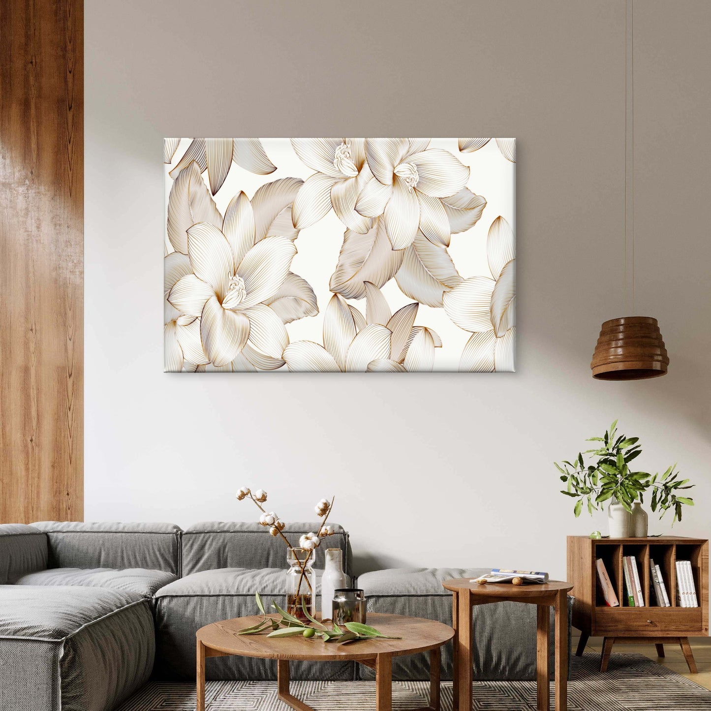 Luxury White and Gold Magnolia Floral Seamless Pattern Wall Art Decor 100% Australian Made