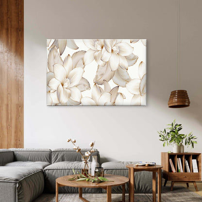 Luxury White and Gold Magnolia Floral Seamless Pattern Wall Art Decor 100% Australian Made