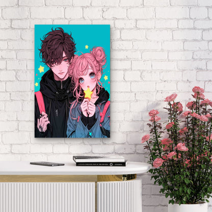 Anime Couple Digital Art 40x60cm Metal Print Ready to Hang - Bella Home Decor