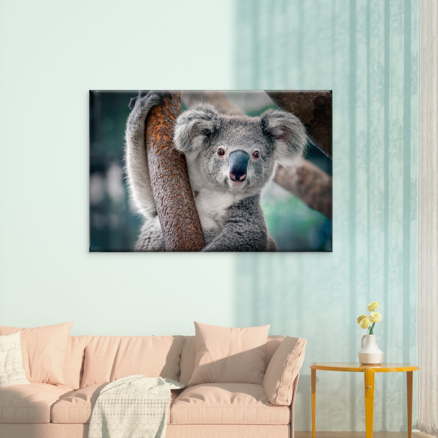Fluffy Gray Koala Bear on Tree Branch Wall Art Decor 100% Australian Made
