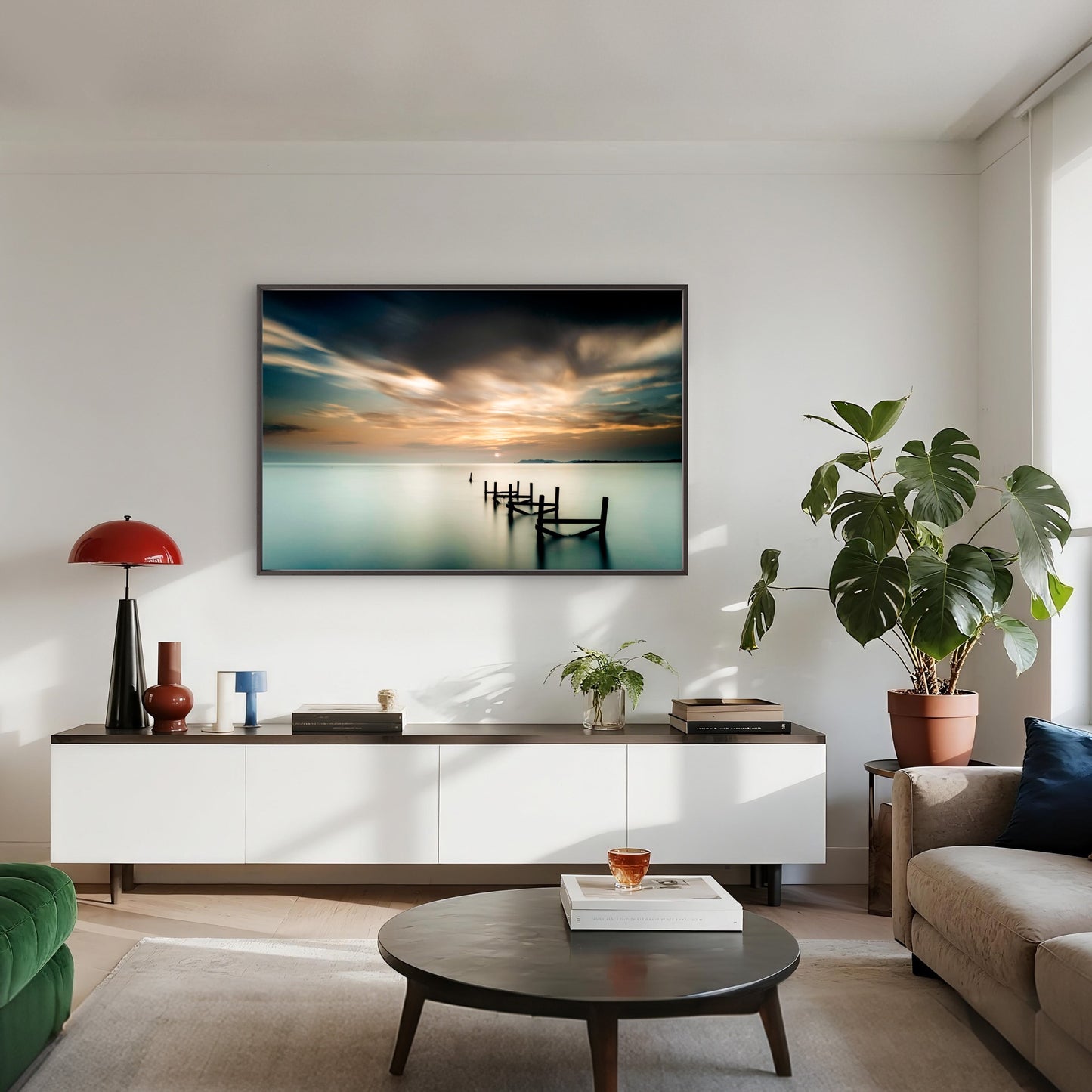 An abandoned wooden jetty sits at sunset in Pasir Panjang, Port Dickson, Malaysia  Wall Art Decor 100% Australian Made