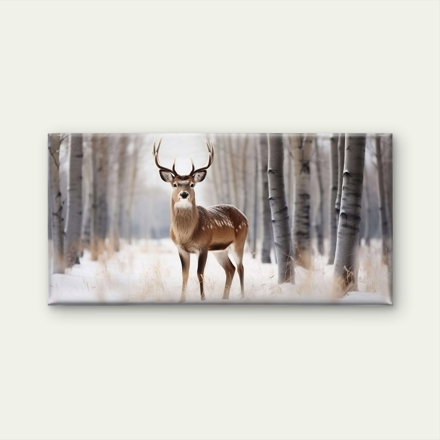 Majestic Stag Deer Winter Forest Wildlife Nature Wall Art Canvas Office Home Room Framed 120x60cm