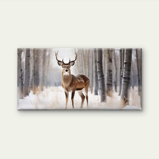 Majestic Stag Deer Winter Forest Wildlife Nature Wall Art Canvas Office Home Room Framed 120x60cm