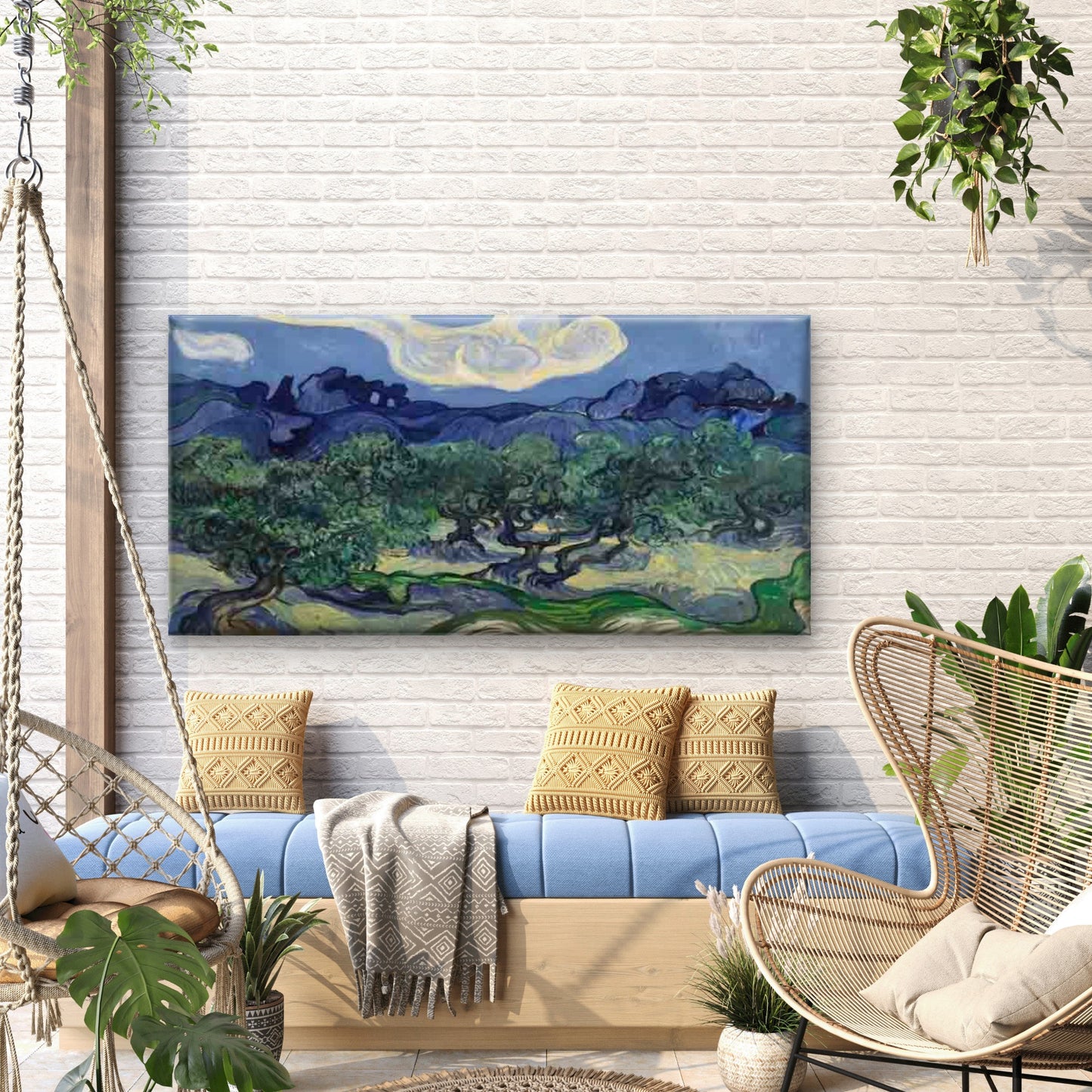 Landscape with Olive Trees Wall Art Canvas Office Home Room Framed 120x60cm - Bella Home Decor