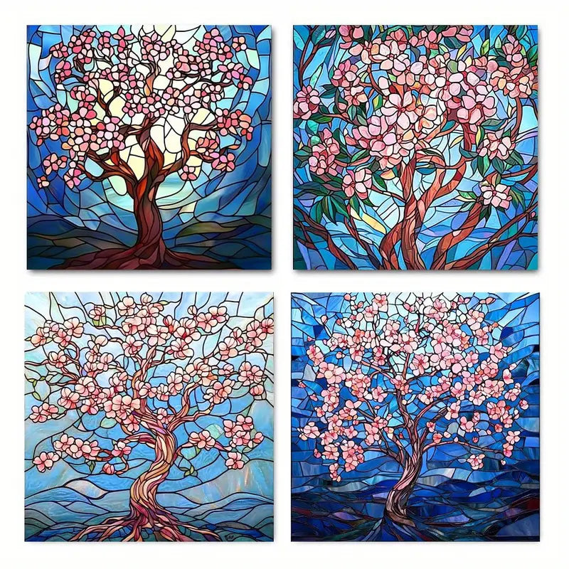 4pcs Cherry Blossom Tree Canvas Wall Art Canvas Framed