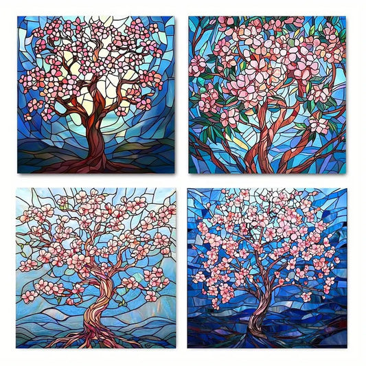 4pcs Cherry Blossom Tree Canvas Wall Art Canvas Framed