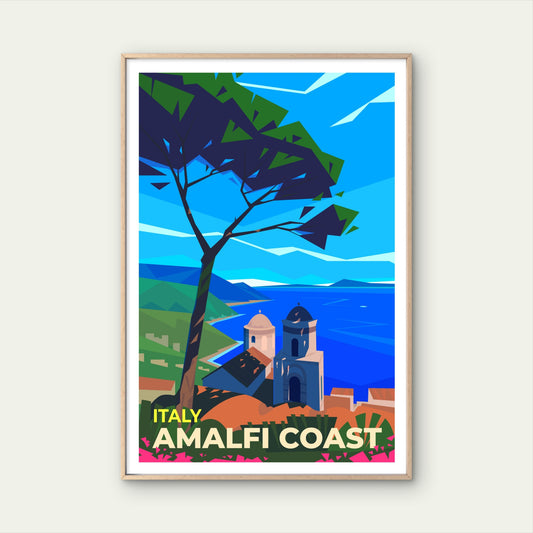 Vibrant Italy Amalfi Coast Seaside View Travel Poster Print Wall Art