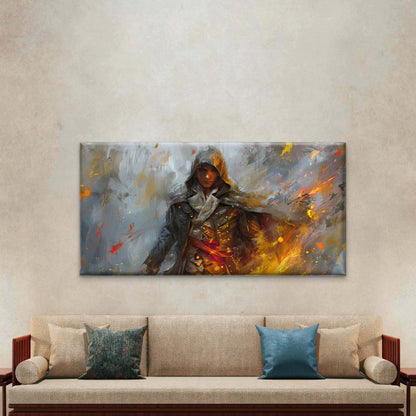 The Pirate Assassin In Fire Wall Art Canvas Office Home Room Framed 120x60cm