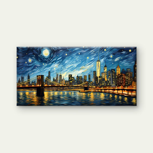 Night Over a New York City Wall Art Canvas Office Home Room Framed 120x60cm